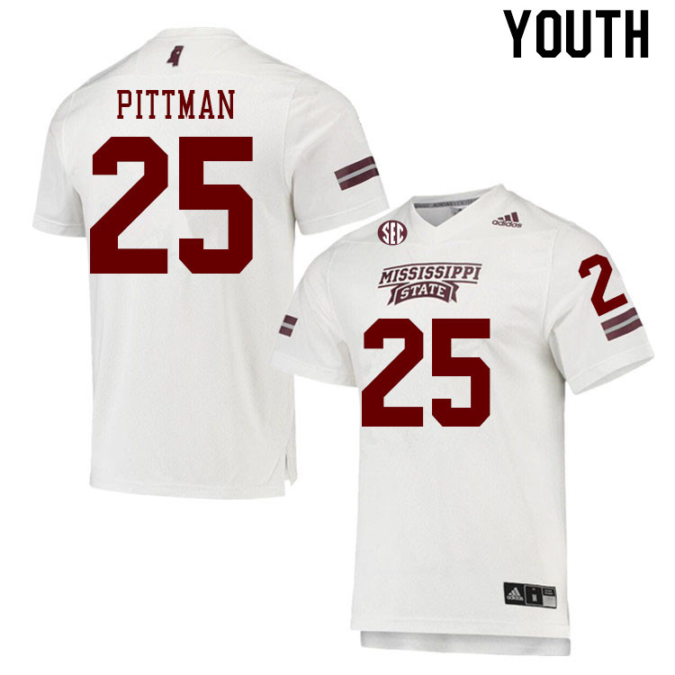 Youth #25 Jeffery Pittman Mississippi State Bulldogs College Football Jerseys Stitched Sale-White - Click Image to Close
